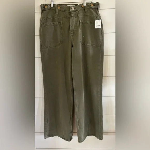 Free People Olive Green Wide-Leg Pants - Picture 3 of 8
